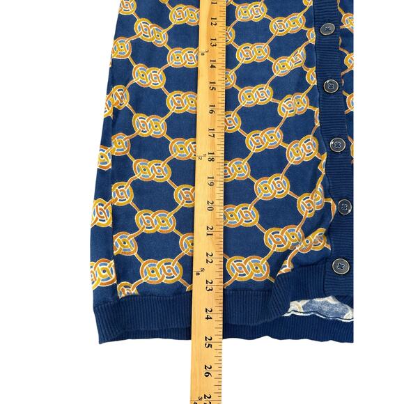 J McLaughlin Kristyn Cardigan XS Blue Heraldic Knot Print Button Front Sweater - Picture 9 of 11